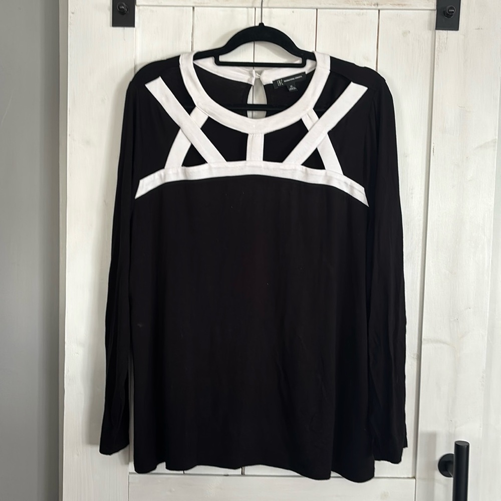 INC International Concepts - Lattice Top - BLK/WHT